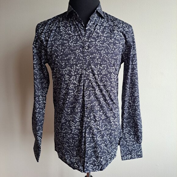 New Bruun & Stengade Men's Slim Fit Floral Button Down Navy Shirt Size 40 - Picture 1 of 16